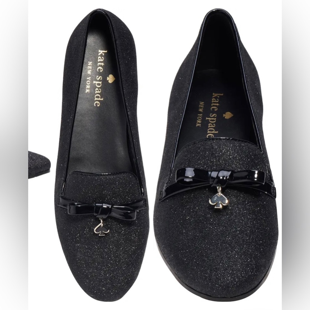 KATE SPADE NEW YORK GEORGIA GLITTER LOAFERS, SIZE 6B, BLACK